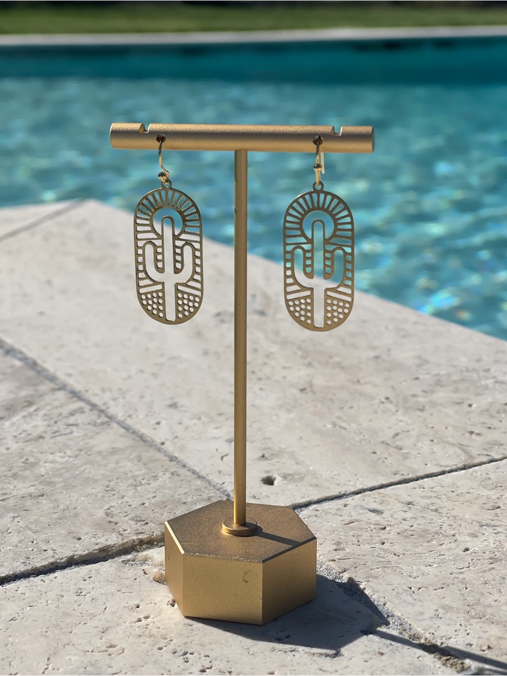 Gold Cactus Cutout Drop Earrings - Women Accessories